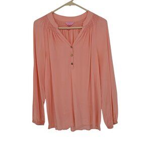 Lilly Pulitzer Size Small Womens Elsa Top Silk Pink Henley Pullover Blouse